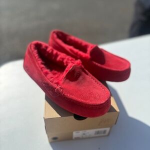 UGG New Ansley Slipper Womens 5 Red Suede Wool Fluffy Moccasins NWB